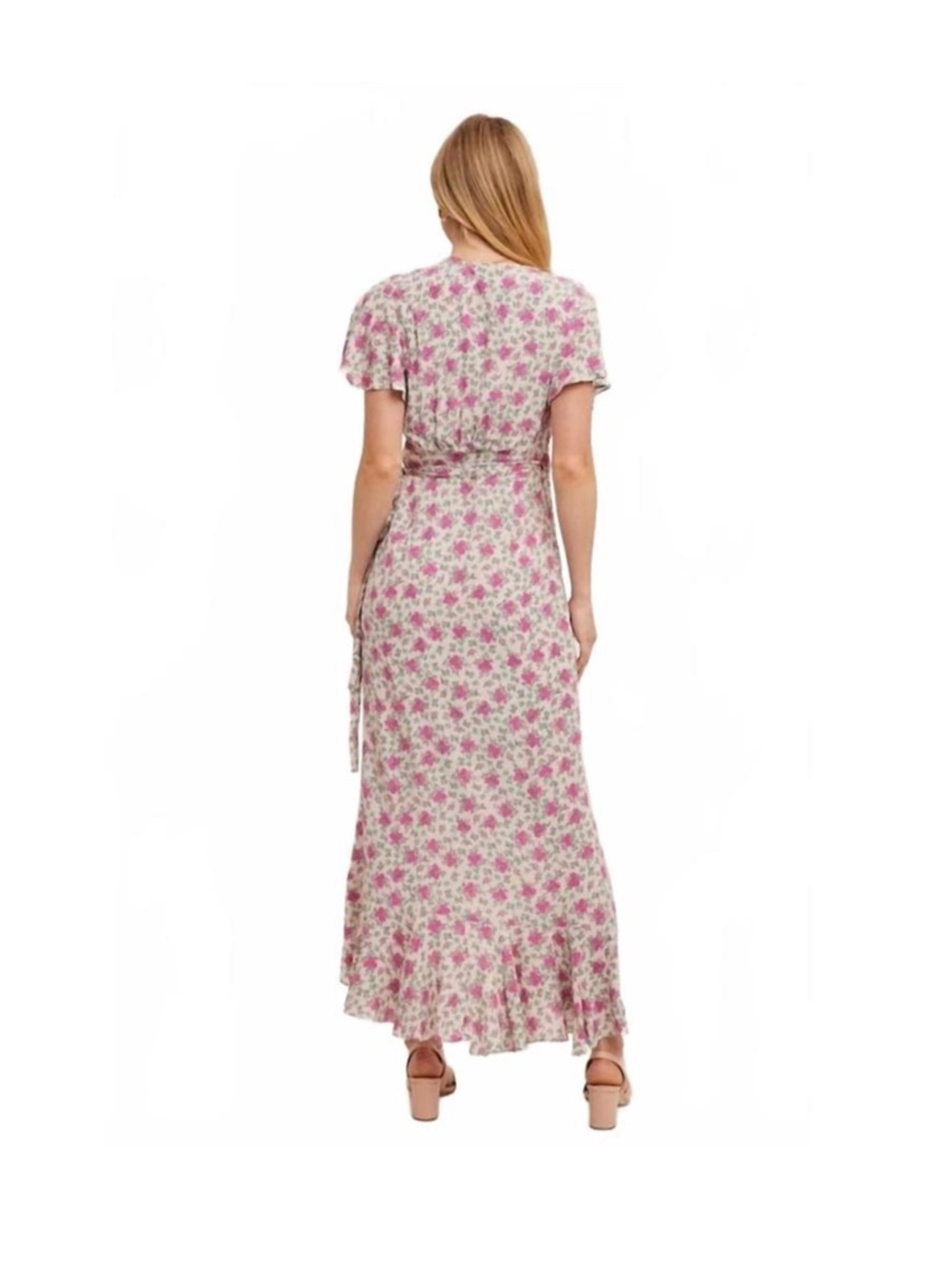 Bluivy Floral Wrap Maxi Dress Medium Ruffle Pink Romantic Feminine Cottage - Picture 3 of 10